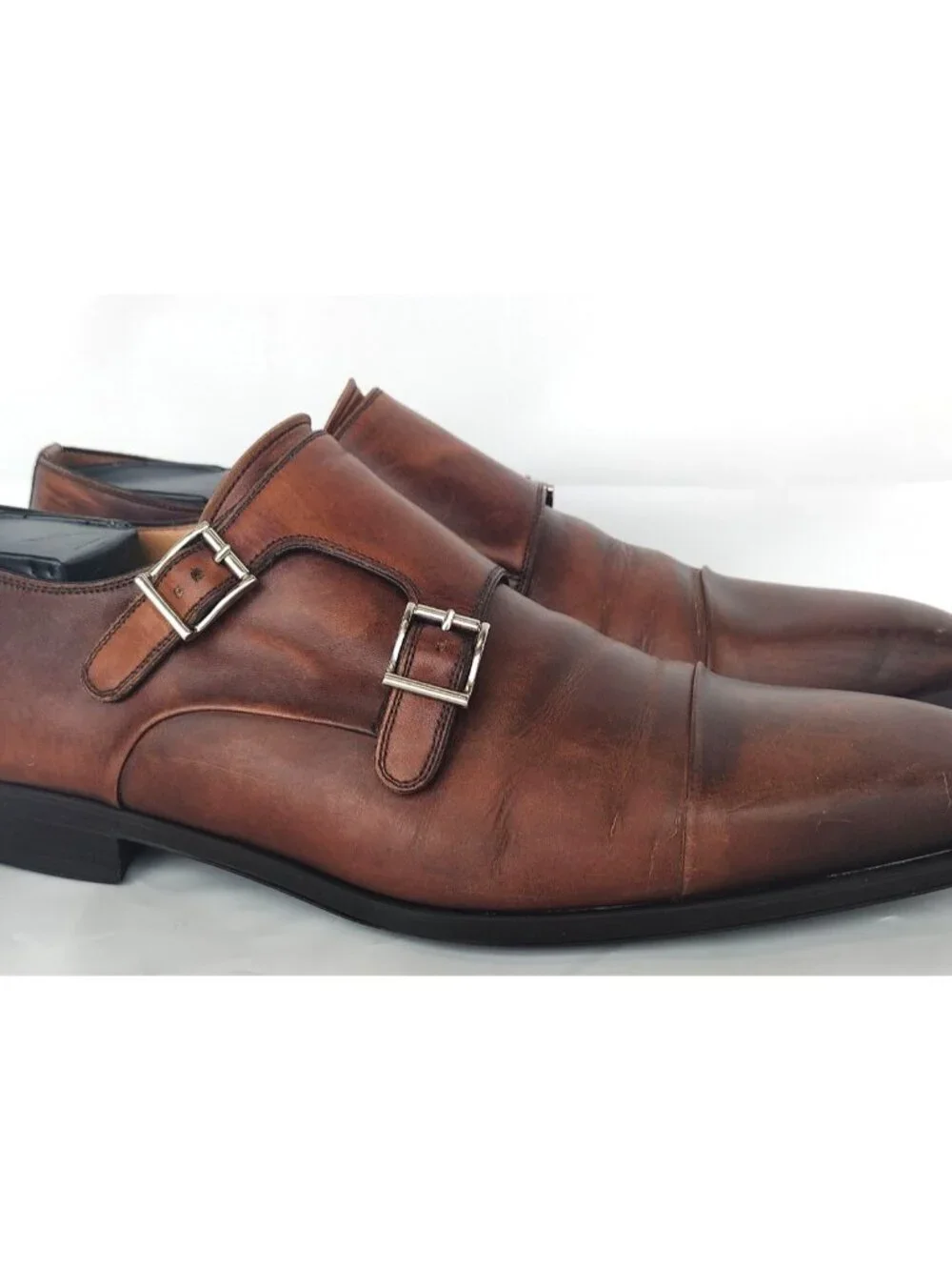 Magnanni Double Monk Strap Leather Dress Shoe Cognac Size 10  M